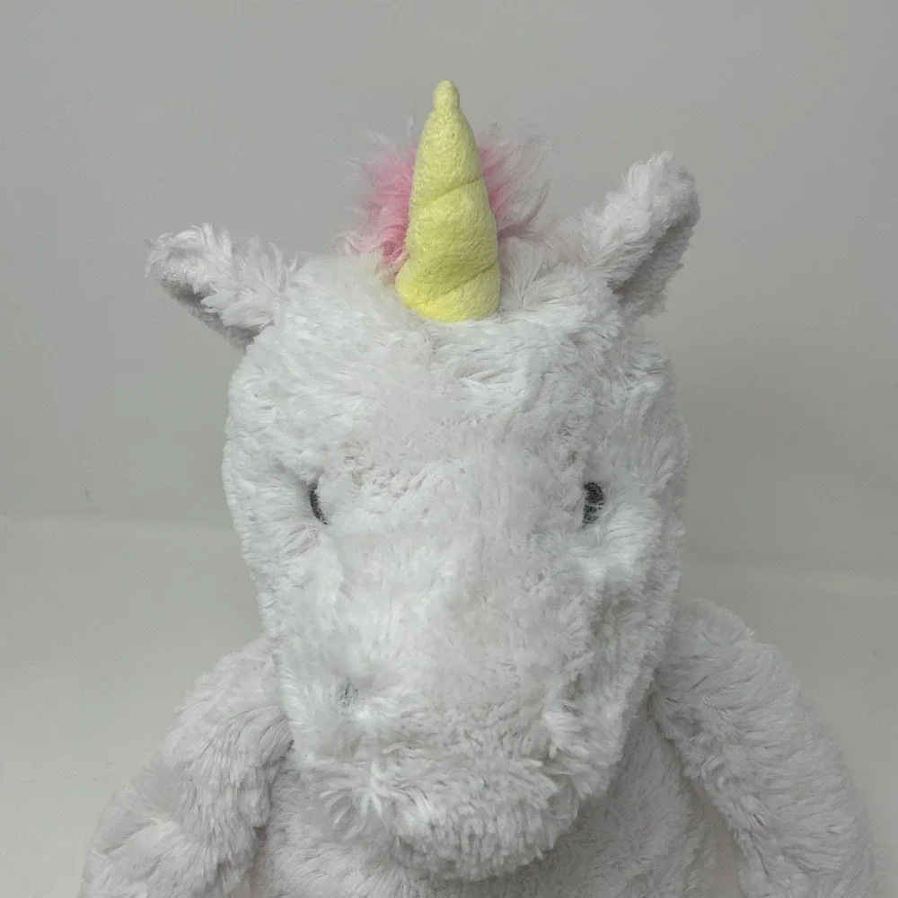Cloud Island White Plush Unicorn Pink Mane Yellow Horn Shaggy Stuffed Animal